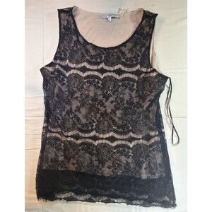 One7Six Black Floral Lace Tank Top Women's 1X Nude Lined Sleeveless